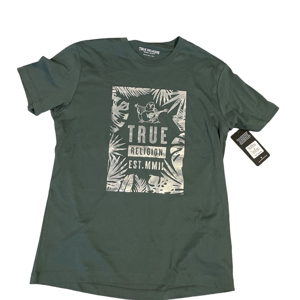 Mens true religion, nwt signature, Buddha, silver foil, canvas T-shirt med - Picture 2 of 5